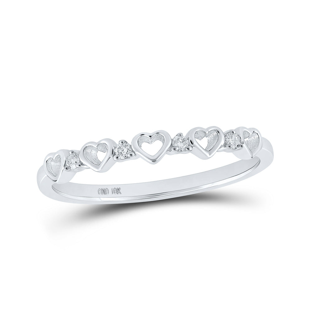 10K White Gold Womens Round Diamond Heart Ring 1/20 Cttw, Womens Size: 5-10