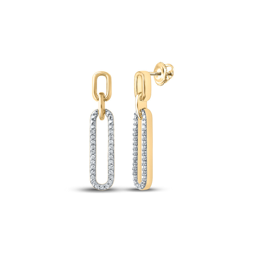 10K White Or Yellow Gold Womens Round Diamond Oblong Dangle Earrings