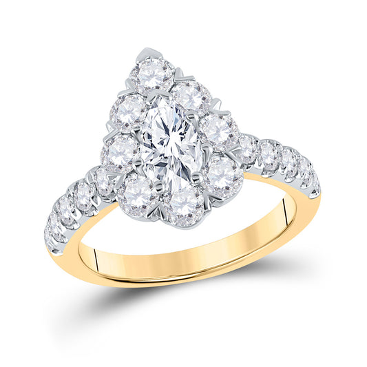 14K Yellow Gold Pear Diamond Halo Bridal Wedding Engagement Ring 2-3/8 Cttw, Womens Size: 5-10