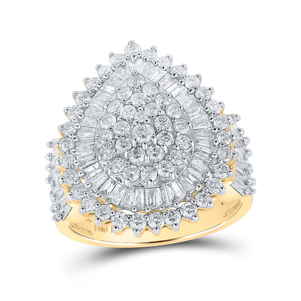 10K Yellow Gold Womens Round Diamond Tear Cluster Ring 2 Cttw, Womens Size: 5-10