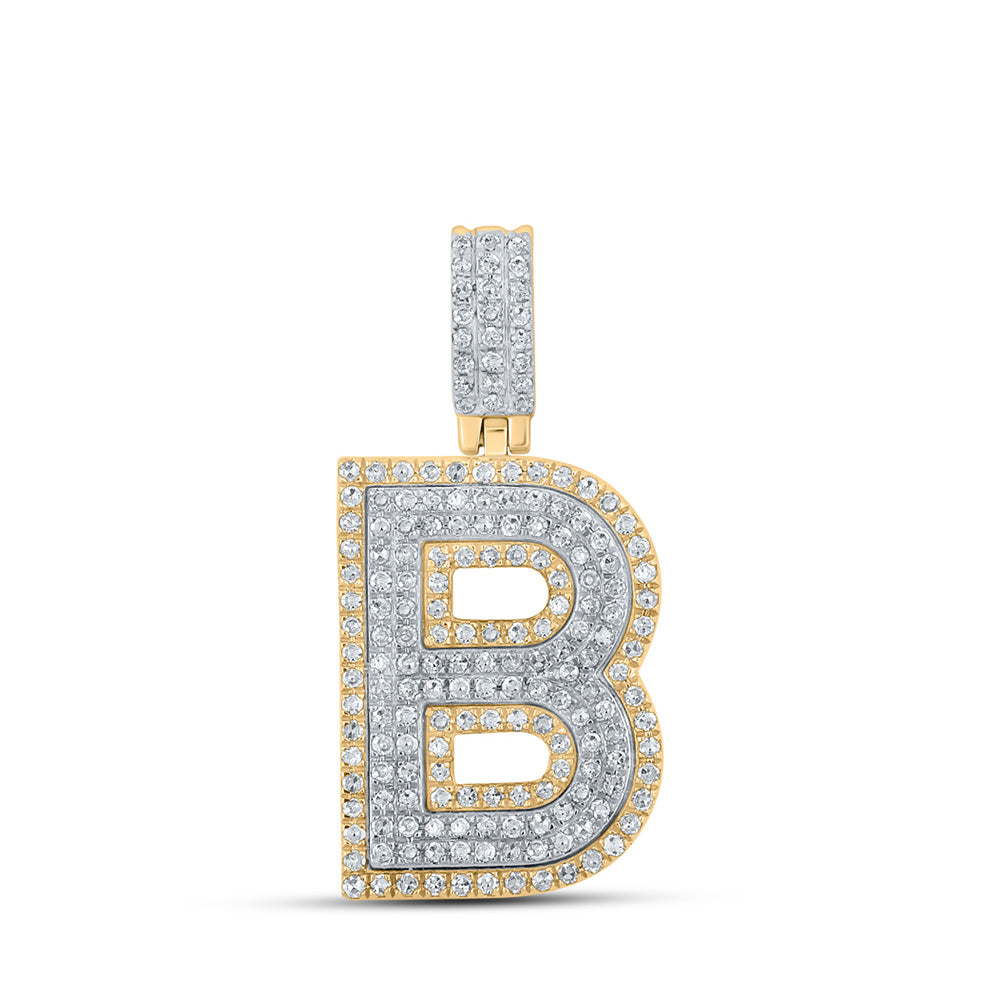 10K Two-tone Gold Mens Round Diamond Initial Letter Pendant