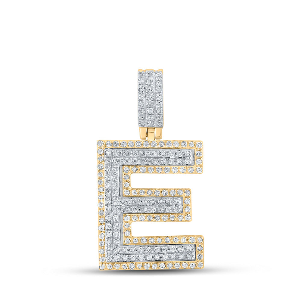 10K Two-tone Gold Mens Round Diamond Initial Letter Pendant