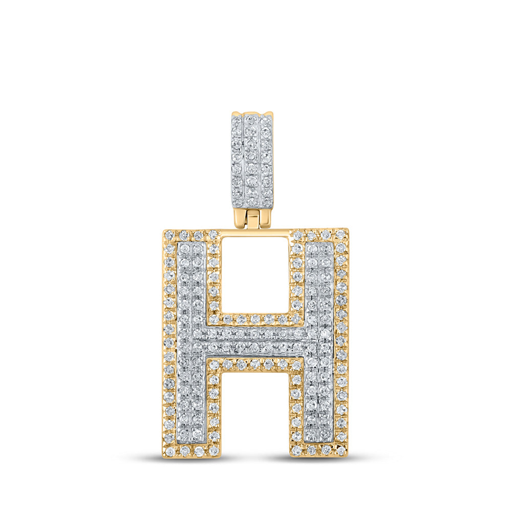 10K Two-tone Gold Mens Round Diamond Initial Letter Pendant
