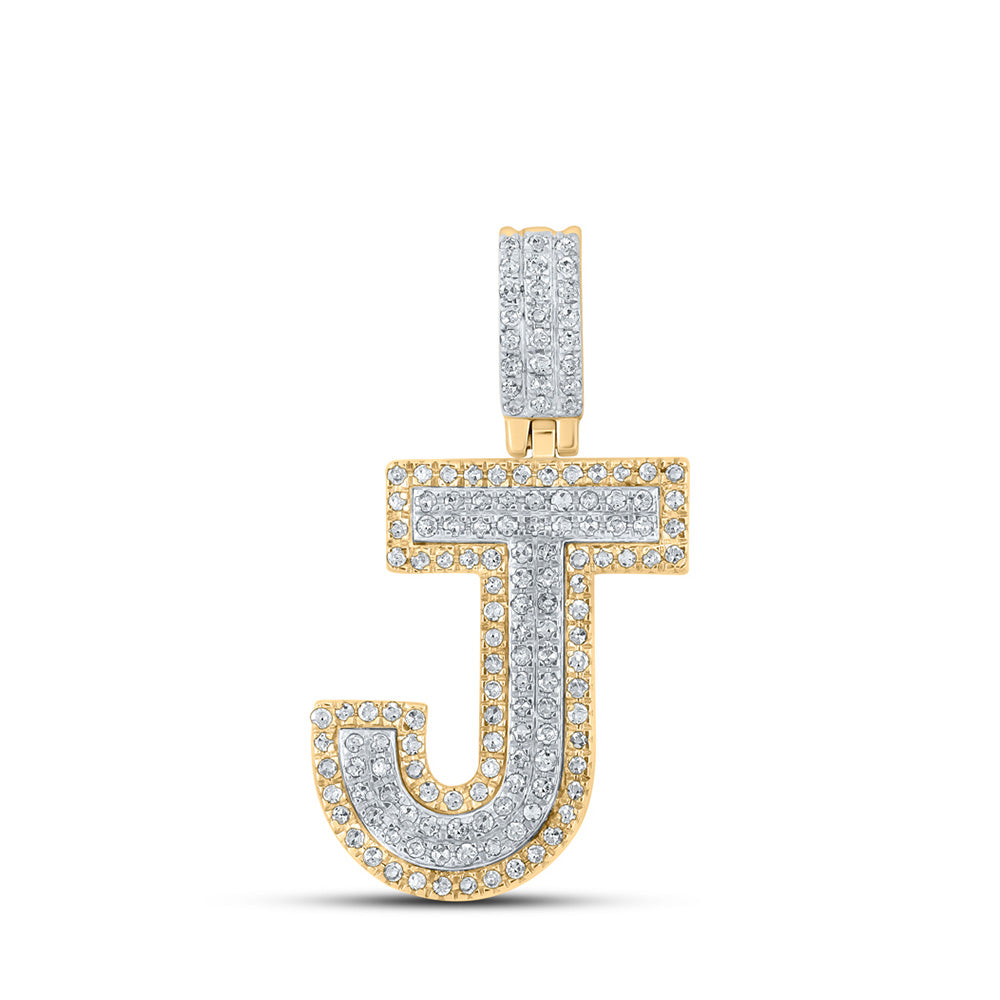 10K Two-tone Gold Mens Round Diamond Initial Letter Pendant