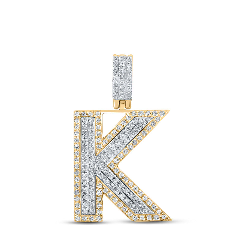 10K Two-tone Gold Mens Round Diamond Initial Letter Pendant