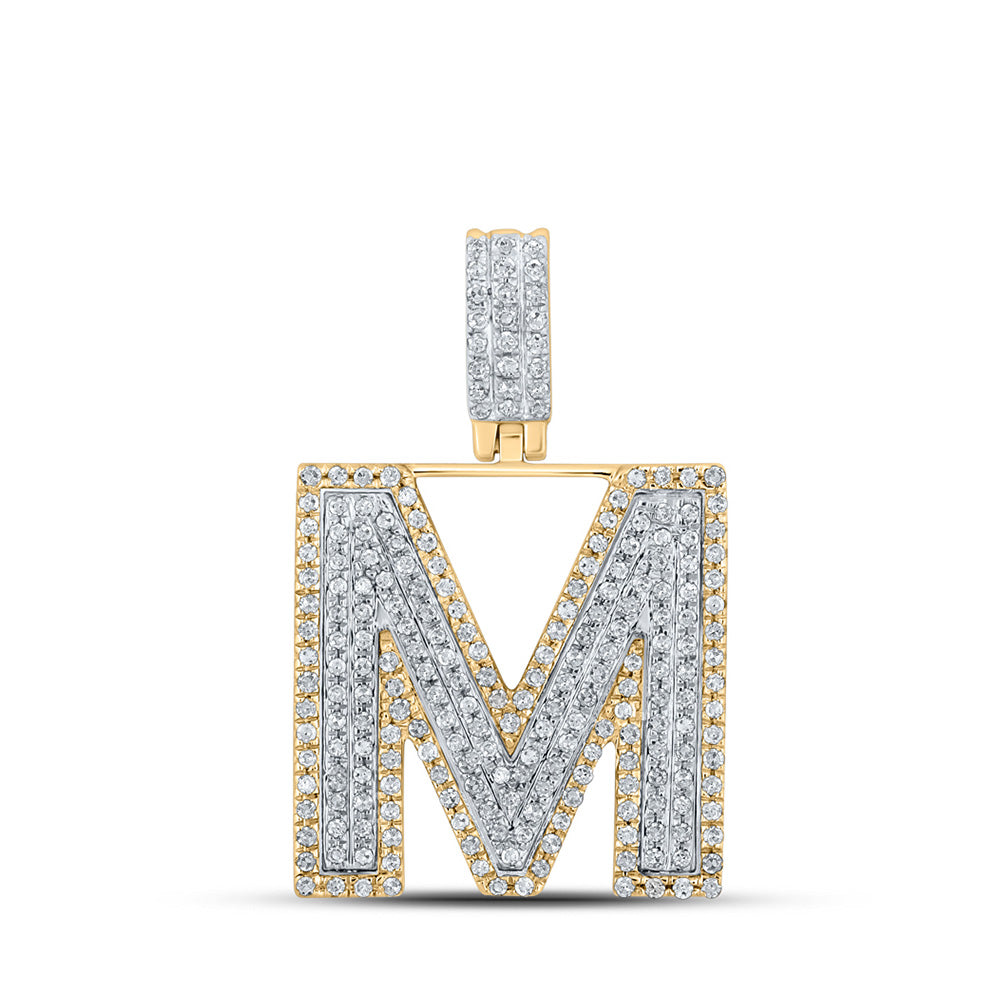 10K Two-tone Gold Mens Round Diamond Initial Letter Pendant