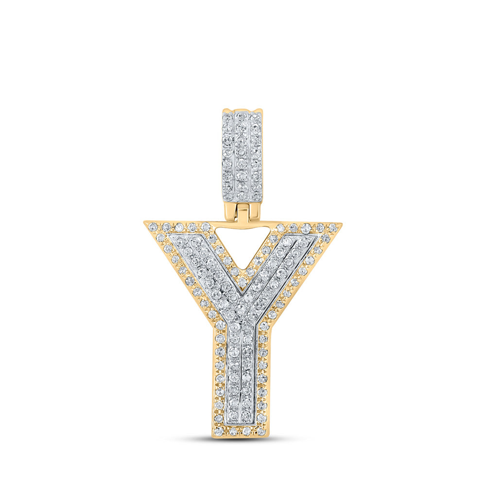 10K Two-tone Gold Mens Round Diamond Initial Letter Pendant
