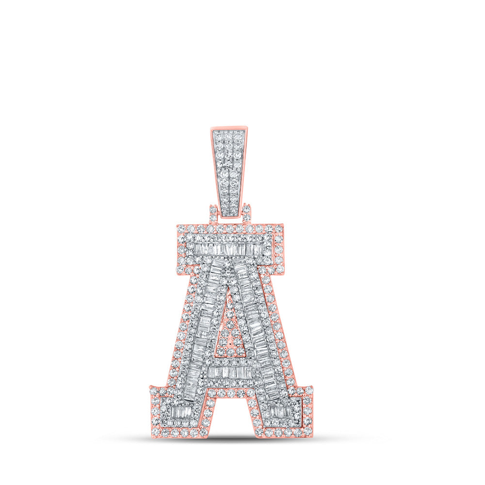 10K Two-tone Gold Mens Baguette Diamond Initial Letter Charm Pendant