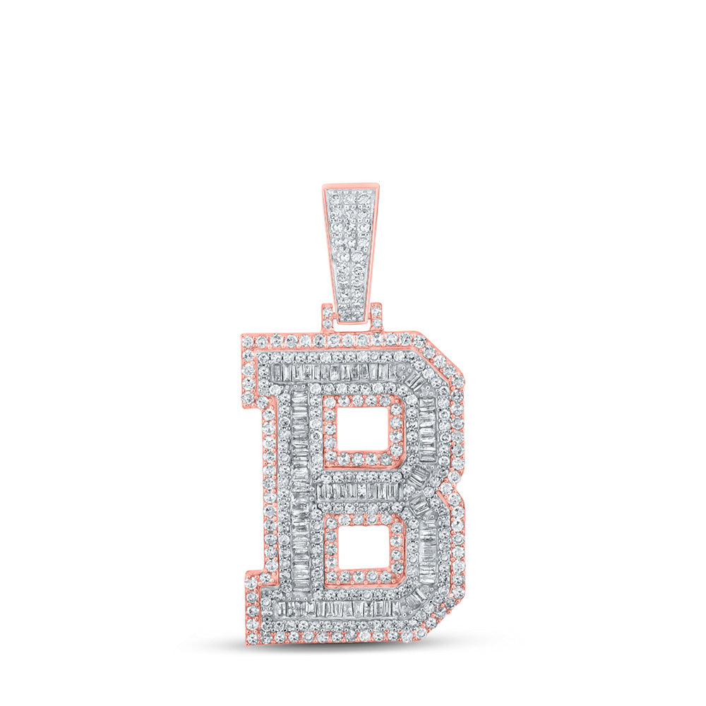 10K Two-tone Gold Mens Baguette Diamond Initial Letter Charm Pendant
