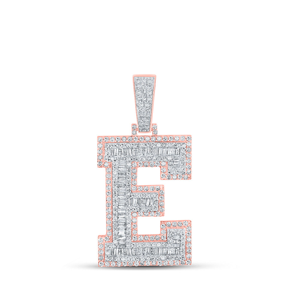 10K Two-tone Gold Mens Baguette Diamond Initial Letter Charm Pendant