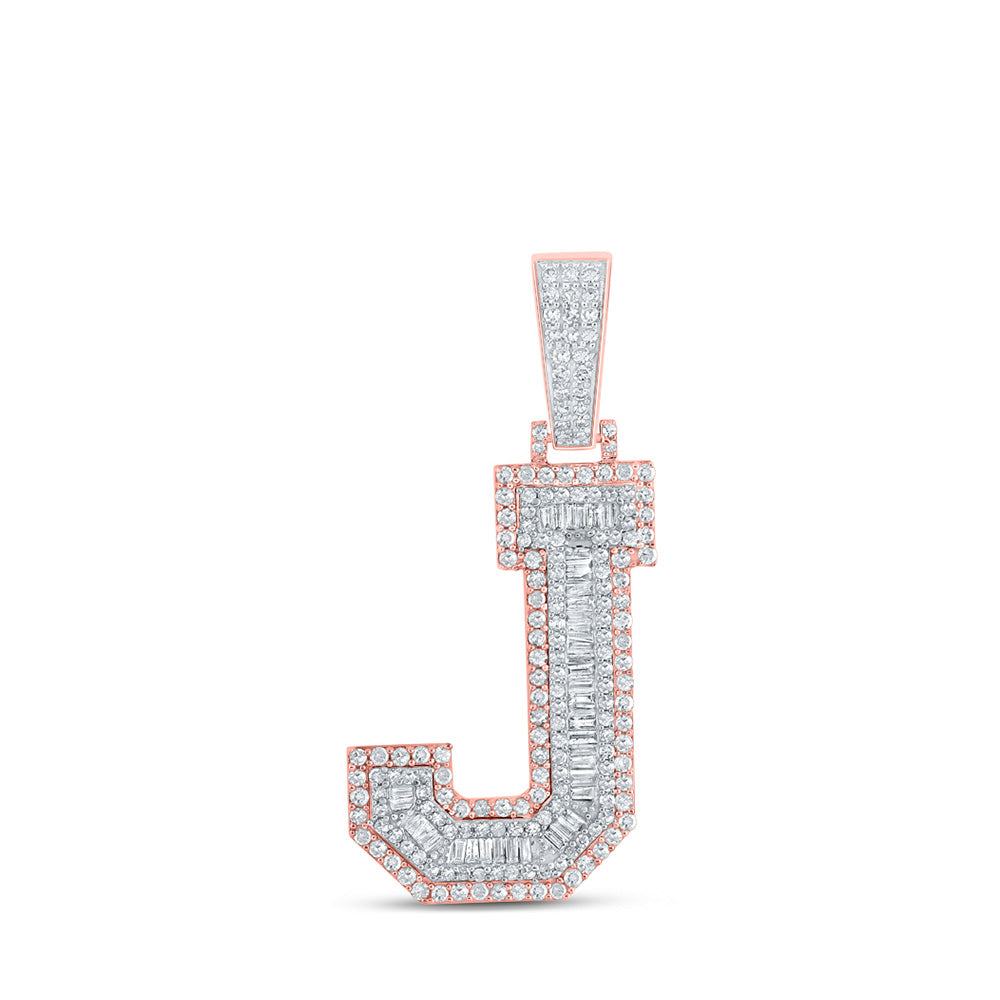 10K Two-tone Gold Mens Baguette Diamond Initial Letter Charm Pendant