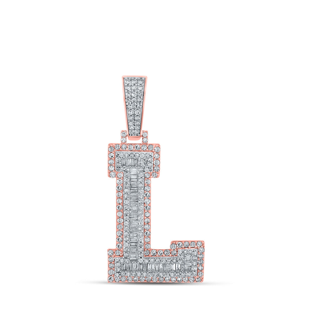 10K Two-tone Gold Mens Baguette Diamond Initial Letter Charm Pendant