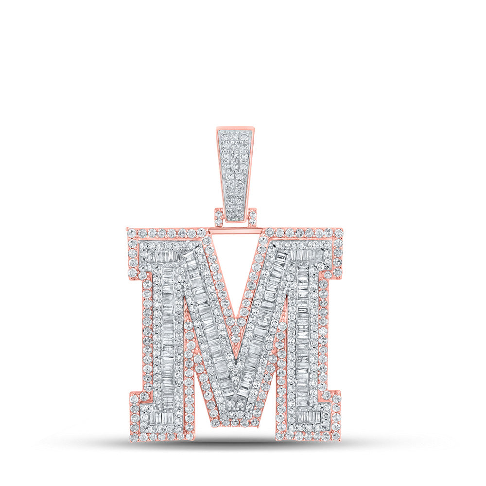 10K Two-tone Gold Mens Baguette Diamond Initial Letter Charm Pendant