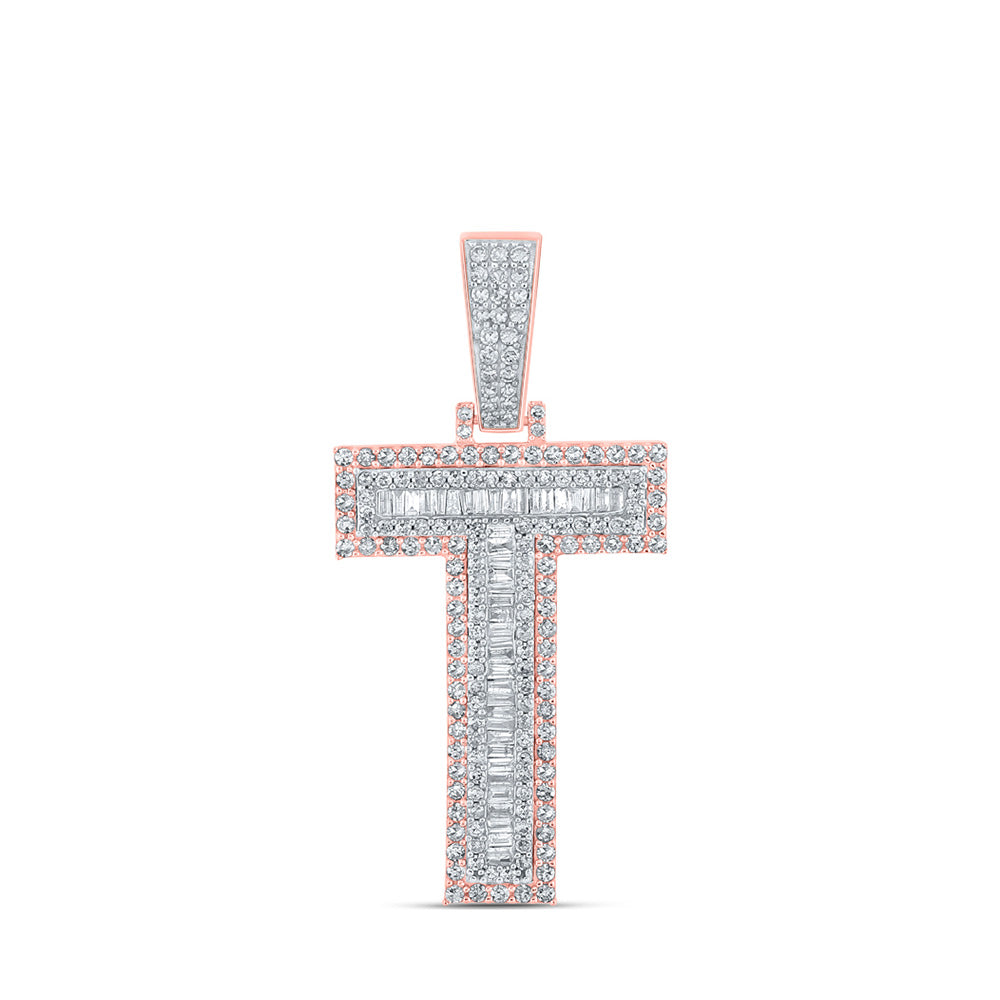 10K Two-tone Gold Mens Baguette Diamond Initial Letter Charm Pendant