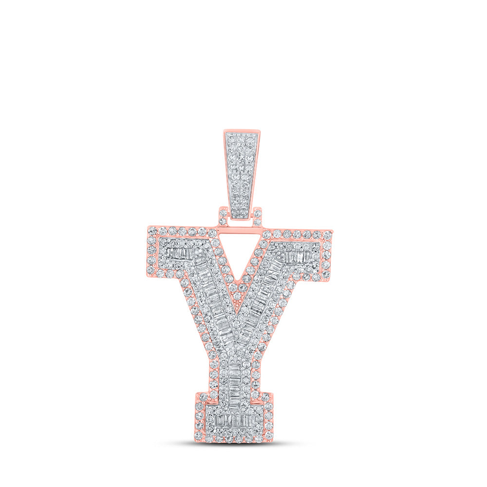 10K Two-tone Gold Mens Round Diamond Initial Letter Charm Pendant