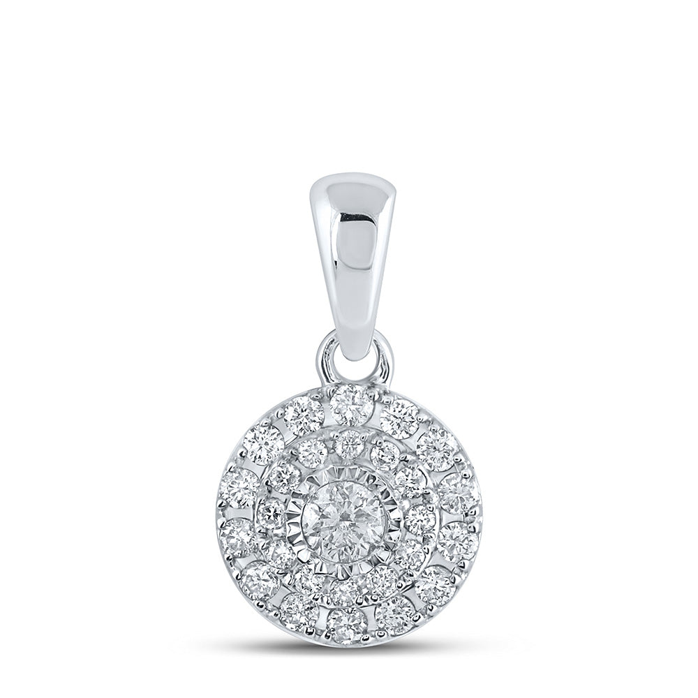10K White Gold Womens Round Diamond Cluster Pendant 1/4 Cttw