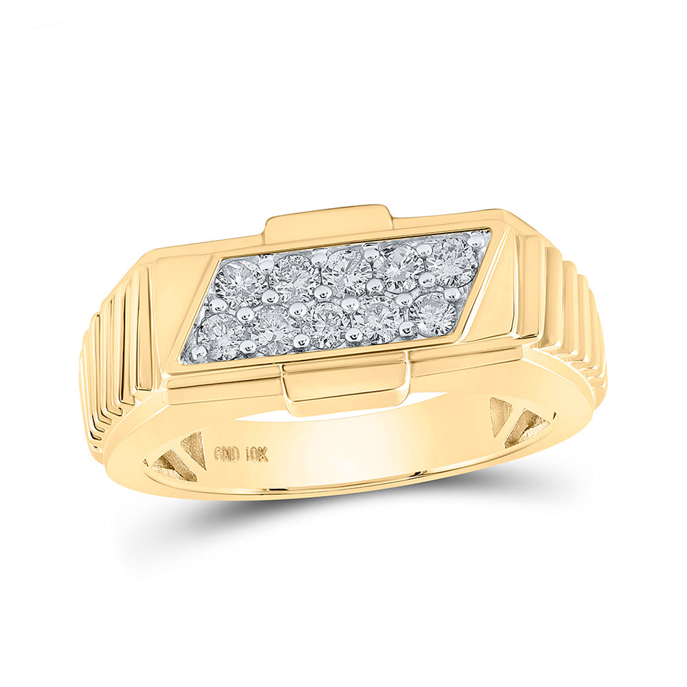 10K White Or Yellow Gold Mens Round Diamond Band Ring , Mens Size: 7-13