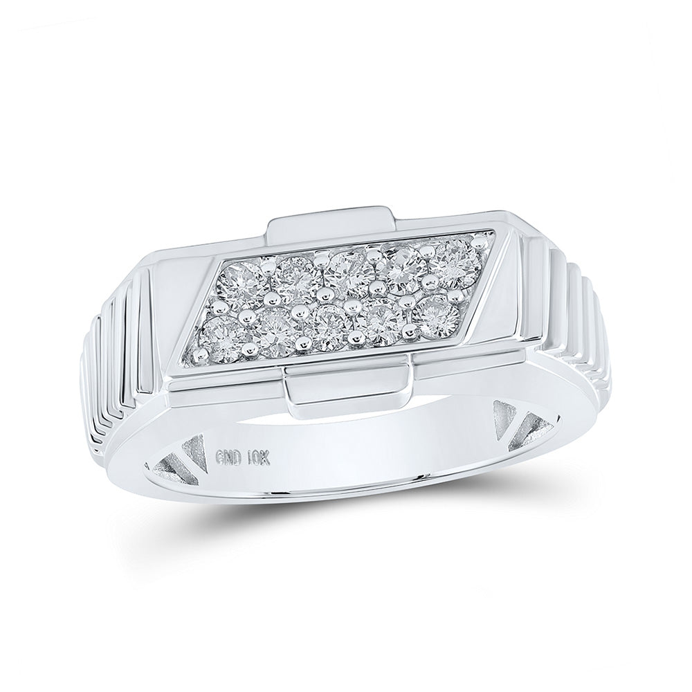 10K White Or Yellow Gold Mens Round Diamond Band Ring , Mens Size: 7-13