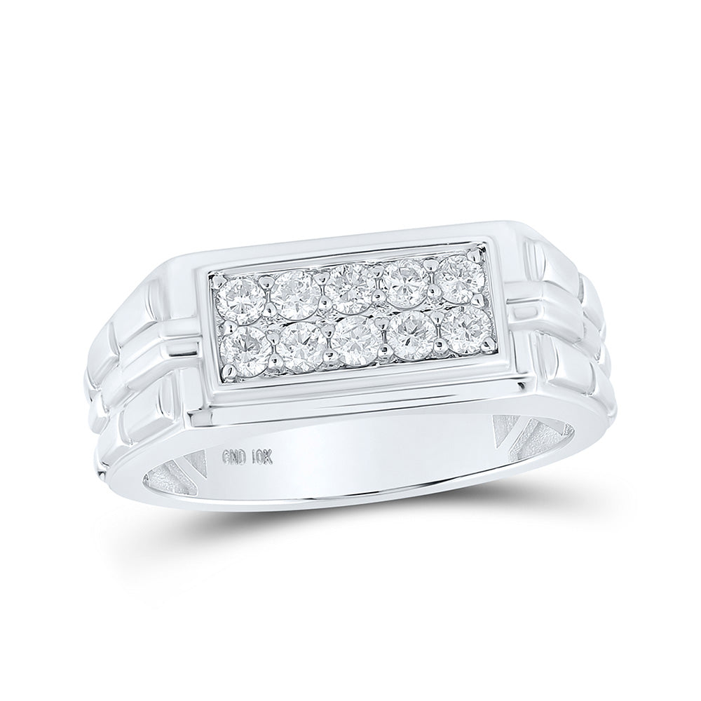 10K White Gold Mens Round Diamond Band Ring 1/2 Cttw, Mens Size: 7-13