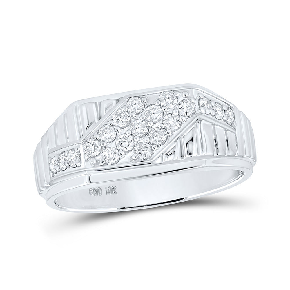 10K White Gold Mens Round Diamond Band Ring 1/2 Cttw, Mens Size: 7-13