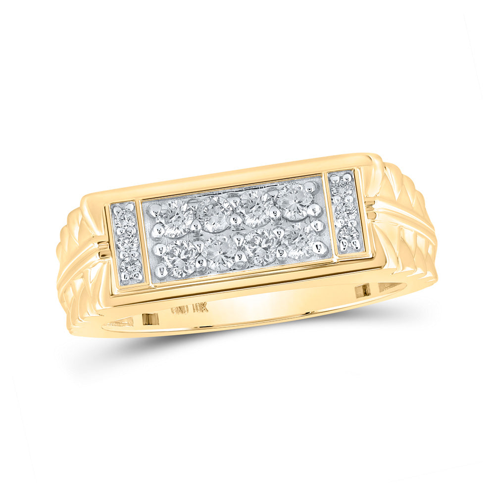 10K White Or Yellow Gold Mens Round Diamond Band Ring , Mens Size: 7-13