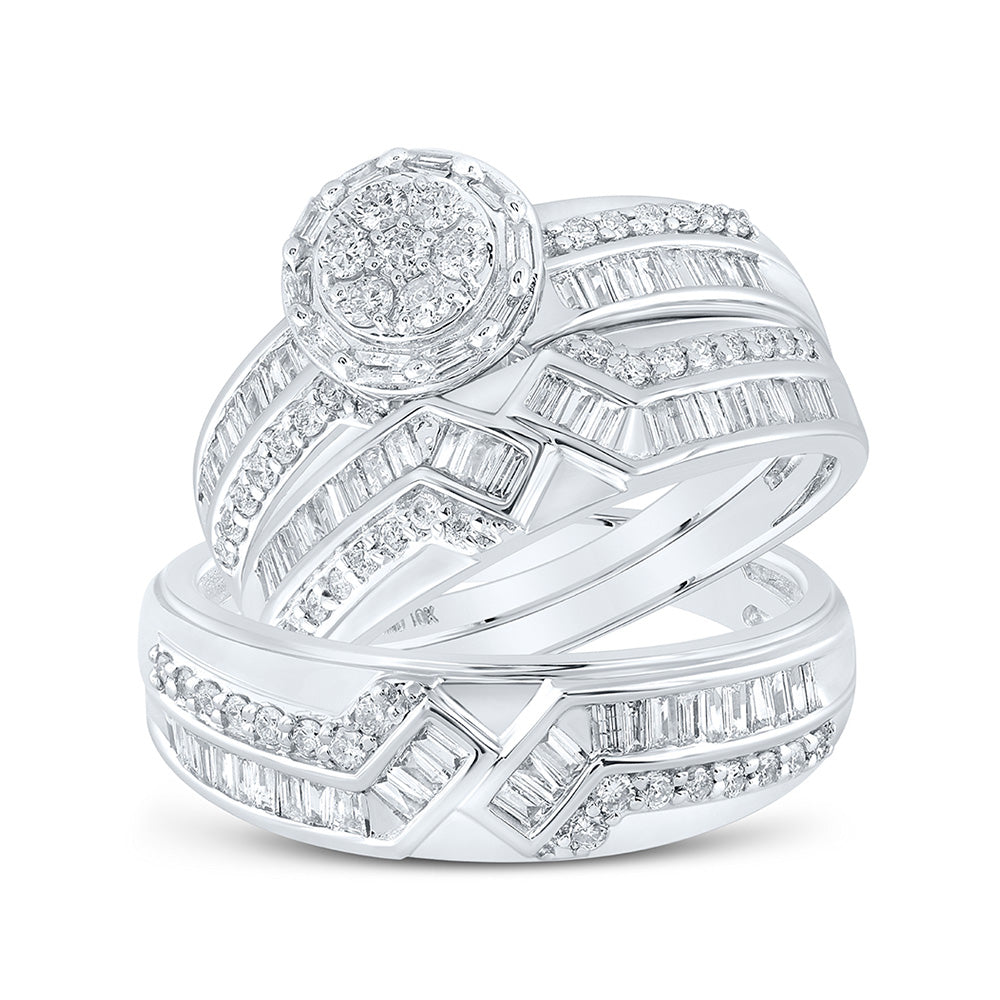 10K White Or Yellow Gold His Hers Round Diamond Cluster Matching Wedding Set , Womens Size: 5-10, Mens Size: 7-13