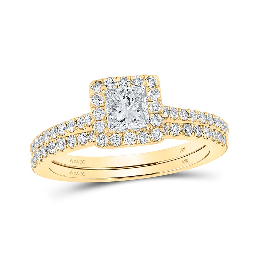 14K White Or Yellow Gold Princess Diamond Bridal Wedding Ring Band Set , Womens Size: 5-10