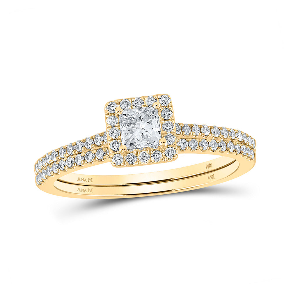 14K Yellow Or White Gold Princess Diamond Halo Bridal Wedding Ring Band Set 5/8 Cttw, Womens Size: 5-10