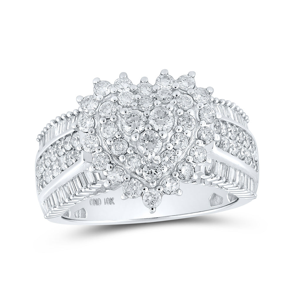 10K White Gold Womens Round Diamond Heart Ring 1-1/2 Cttw, Womens Size: 5-10