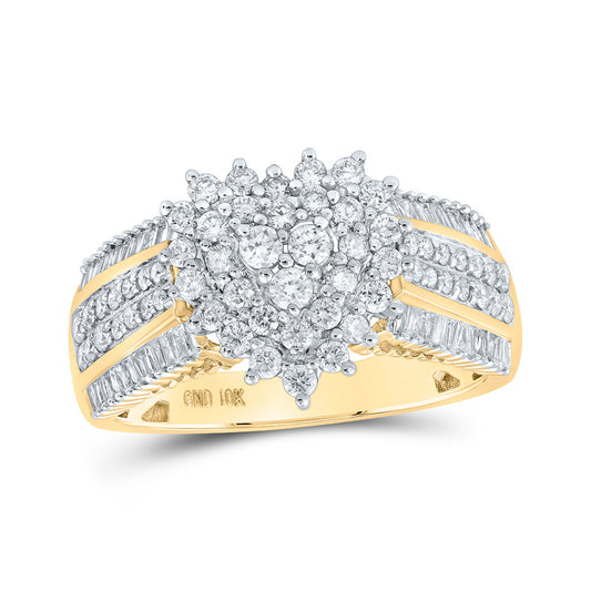 10K Yellow Gold Womens Round Diamond Heart Ring 1 Cttw, Womens Size: 5-10