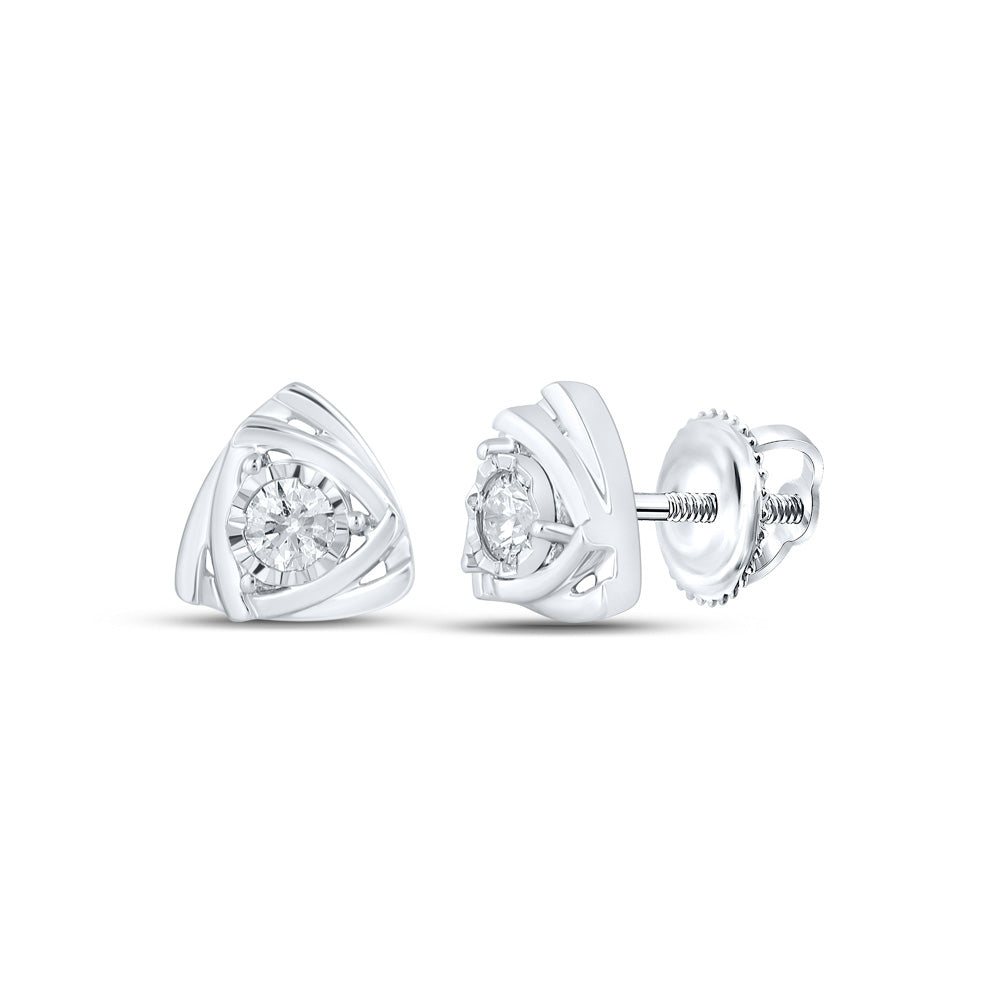 10K White Or Yellow Gold Womens Round Diamond Triangle Cluster Earrings