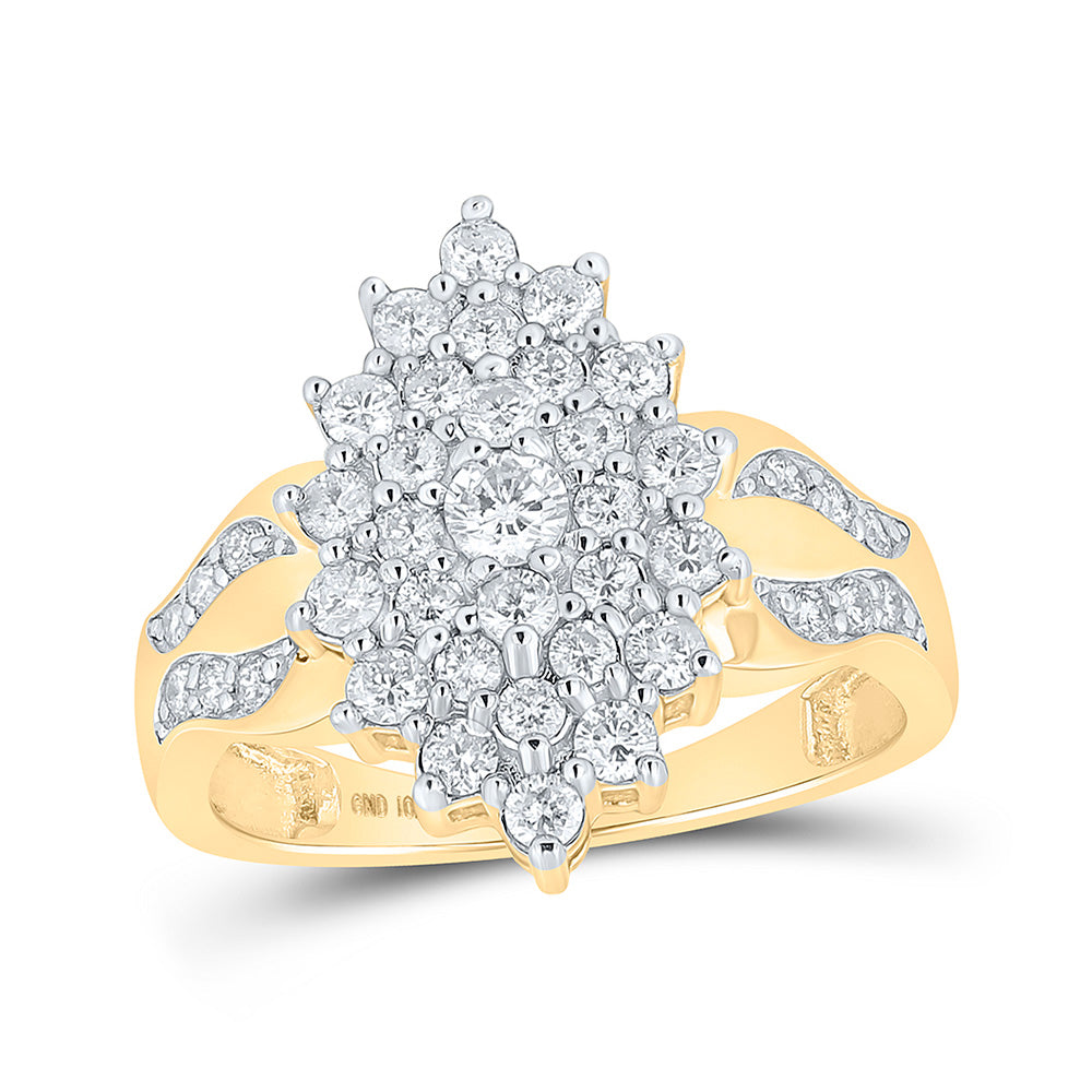 10K Yellow Gold Womens Round Diamond Marquise-shape Cluster Ring 1 Cttw, Womens Size: 5-10