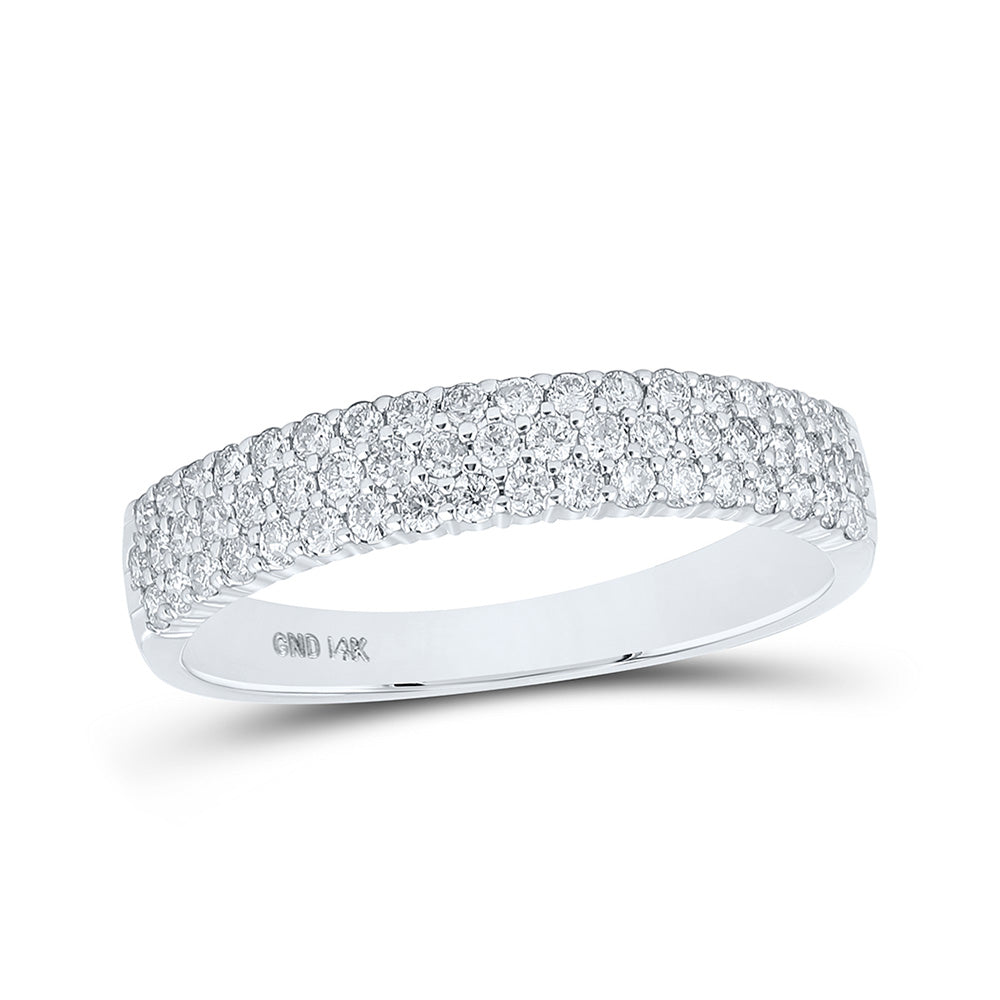 14K Yellow Or White Or Rose Gold Womens Round Diamond Machine-set Pave Band Ring , Womens Size: 5-10