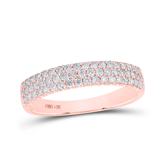 14K Rose Gold Womens Round Diamond Pave Band Ring 1/2 Cttw, Womens Size: 5-10
