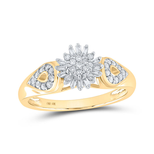 10K Yellow Gold Womens Round Diamond Cluster Ring 1/4 Cttw, Womens Size: 5-10