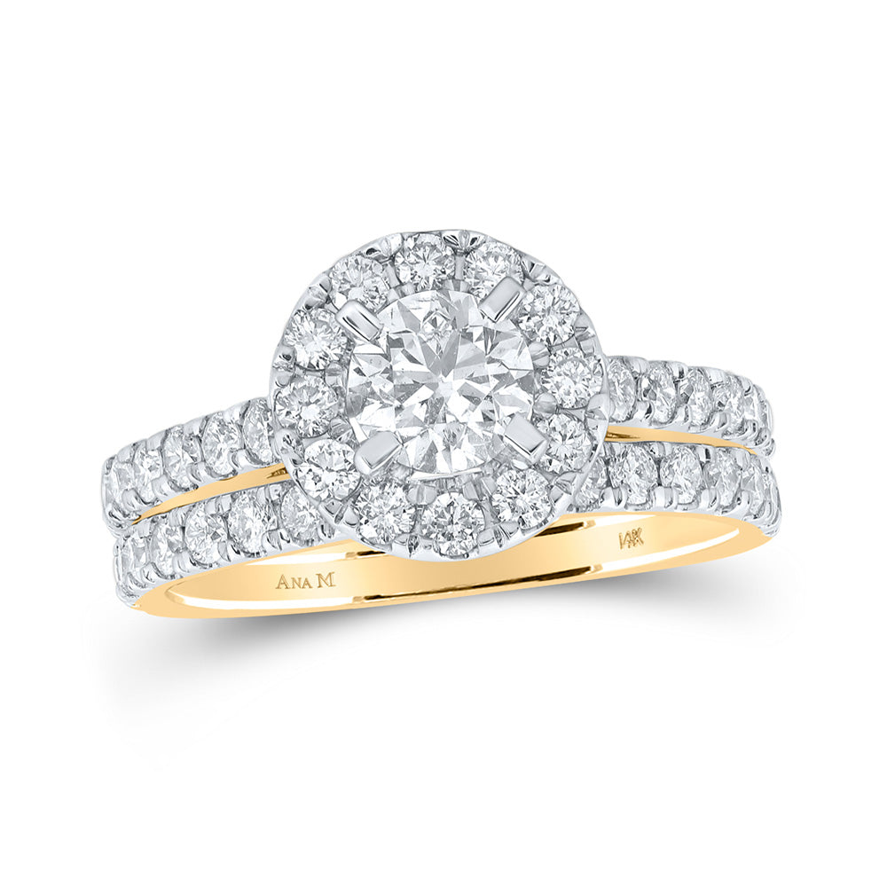 14K White Or Yellow Gold Round Diamond Halo Bridal Wedding Ring Band Set, Womens Size: 5-10