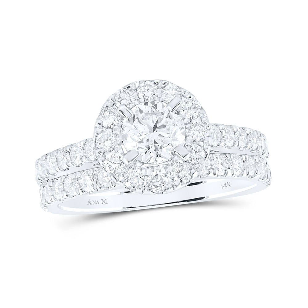 14K White Or Yellow Gold Round Diamond Halo Bridal Wedding Ring Band Set, Womens Size: 5-10