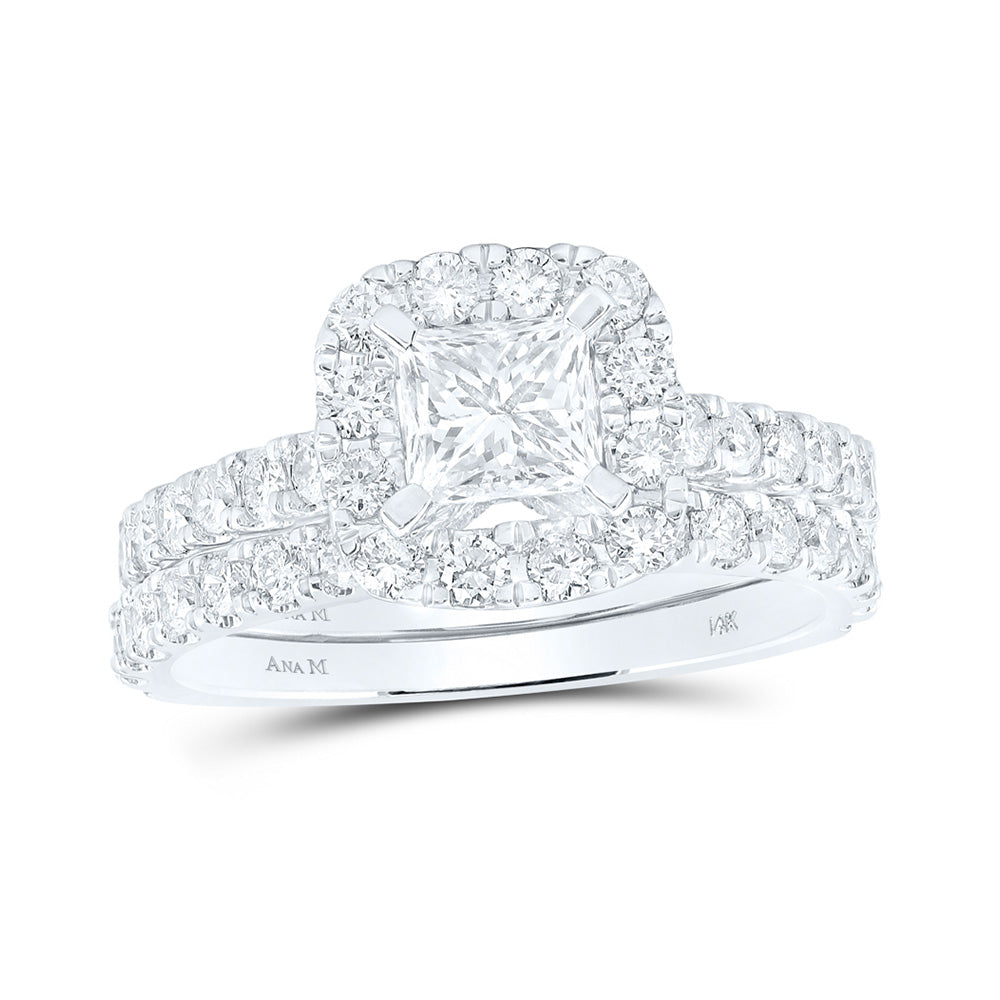 14K White Or Yellow Gold Princess Diamond Halo Bridal Wedding Ring Band Set, Womens Size: 5-10