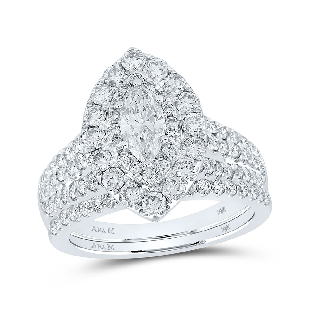 14K Yellow Or Two-Tone Gold Marquise Diamond Halo Bridal Wedding Ring Band Set 2 Cttw, Womens Size: 5-10