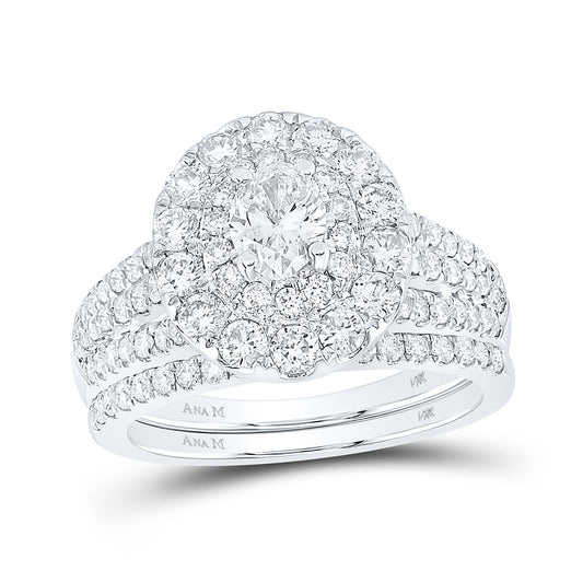 14K Yellow Gold Oval Diamond Halo Bridal Wedding Ring Band Set 2 Cttw, Womens Size: 5-10