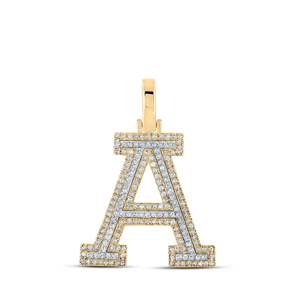10K Two-tone Gold Mens Round Diamond A Initial Letter Pendant 1/2 Cttw, Length: 1.19 In, Width: 0.61 In