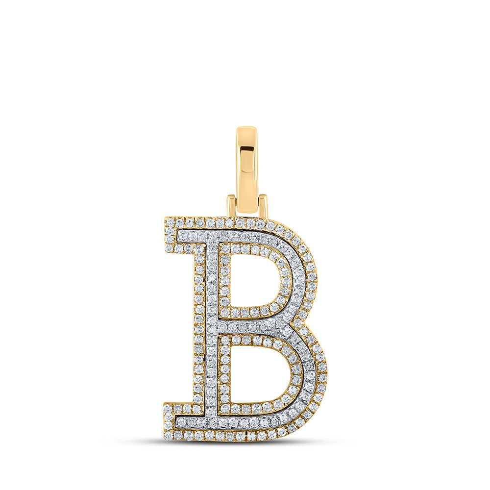 10K Yellow Or Rose Gold Mens Round Diamond B Initial Letter Pendant