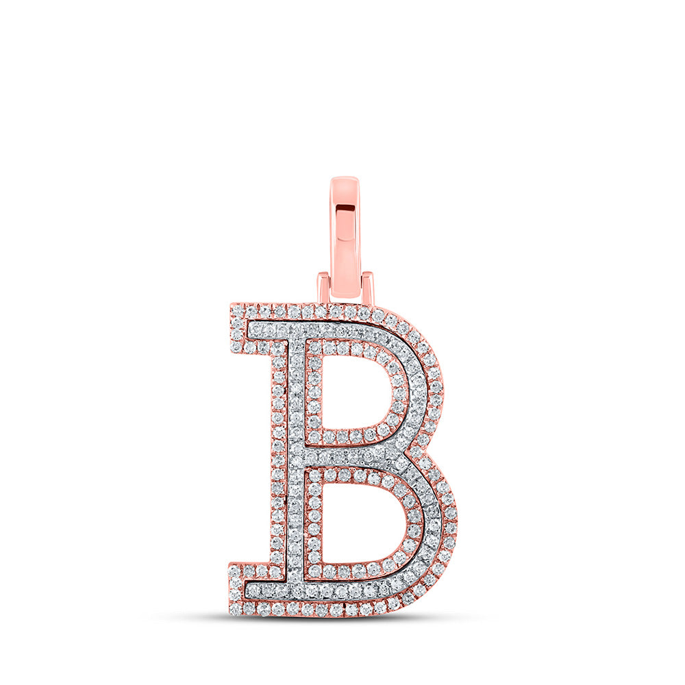 10K Yellow Or Rose Gold Mens Round Diamond B Initial Letter Pendant