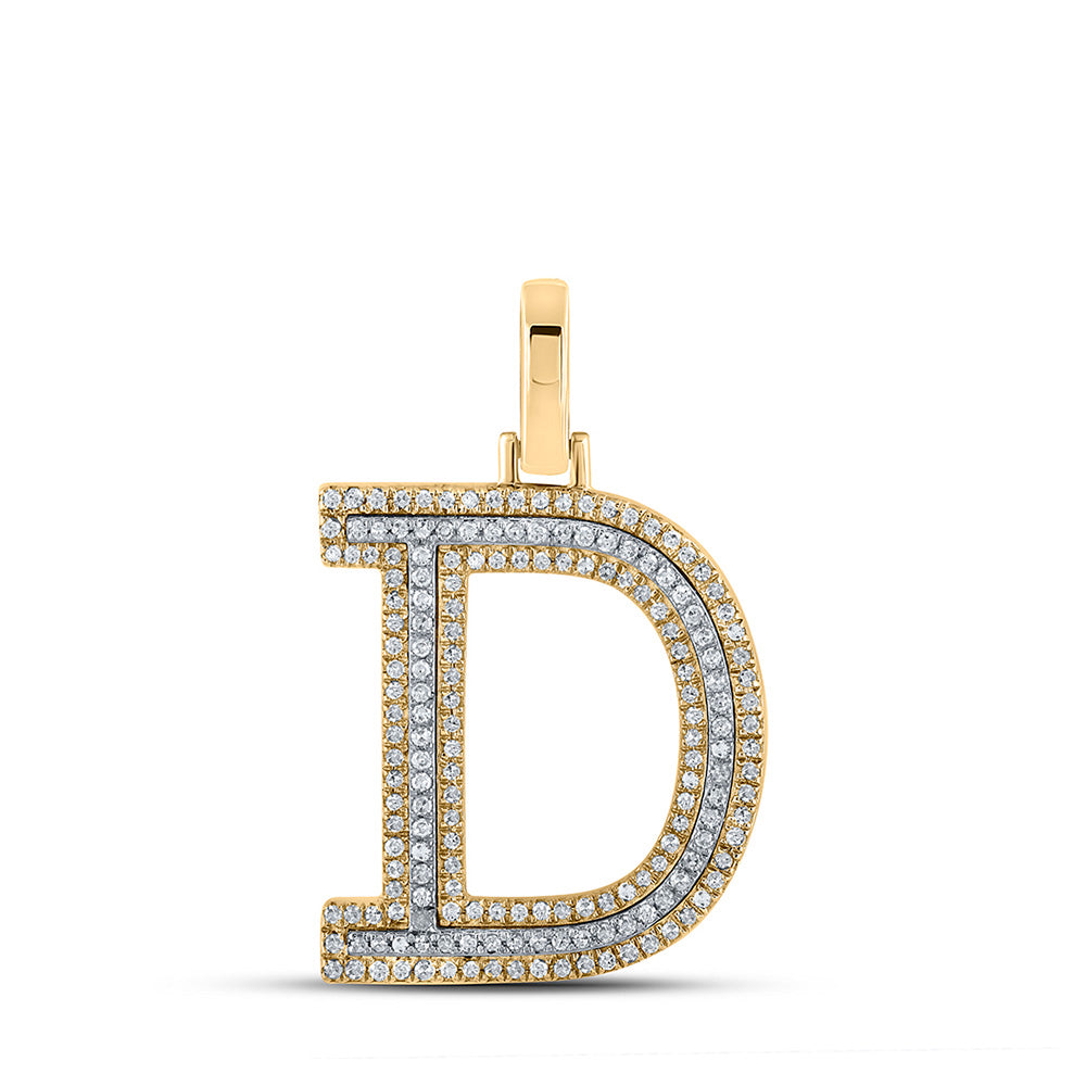 10K Two-tone Gold Mens Round Diamond D Initial Letter Pendant 1/2 Cttw, Length: 1.19 In, Width: 0.61 In