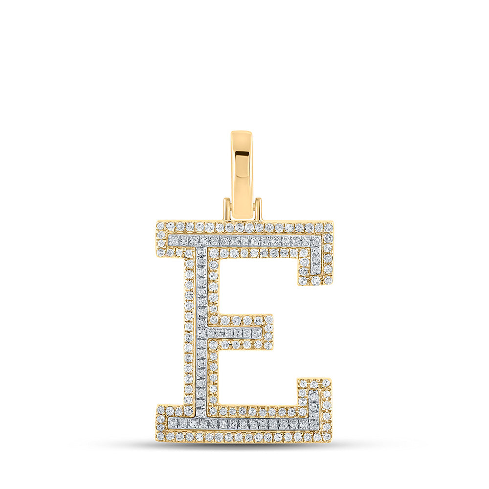 10K Two-tone Gold Mens Round Diamond E Initial Letter Pendant 1/2 Cttw, Length: 1.19 In, Width: 0.61 In