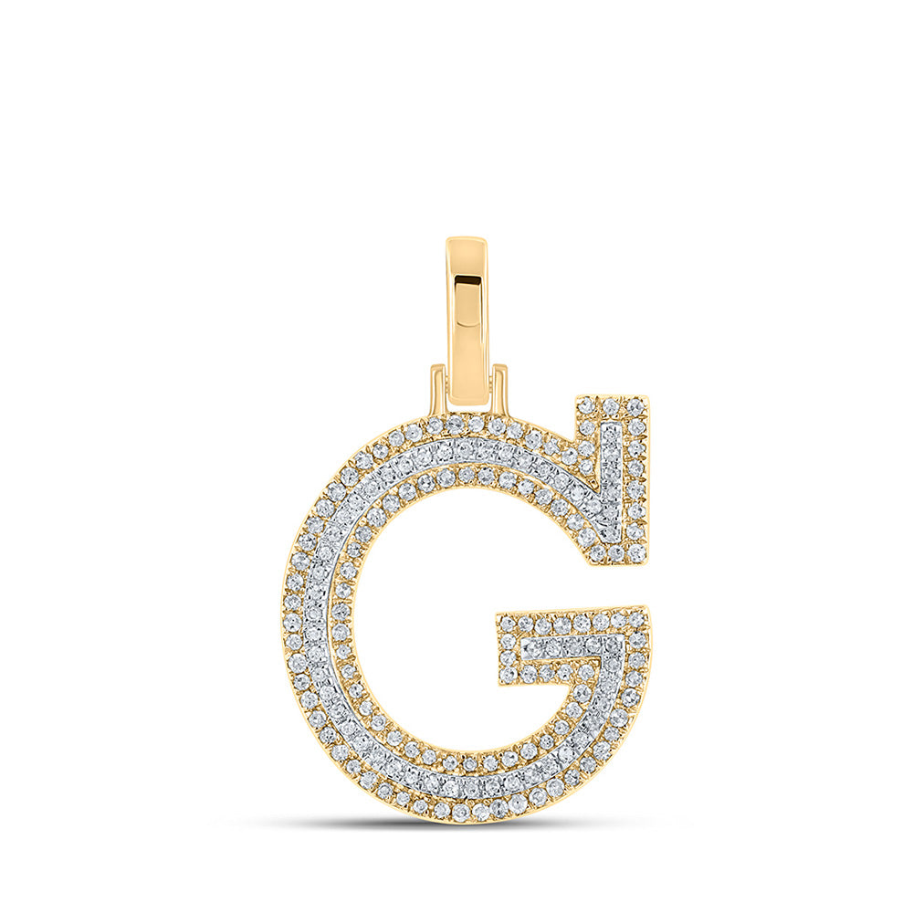 10K Two-tone Gold Mens Round Diamond G Initial Letter Pendant 3/8 Cttw, Length: 1.19 In, Width: 0.61 In