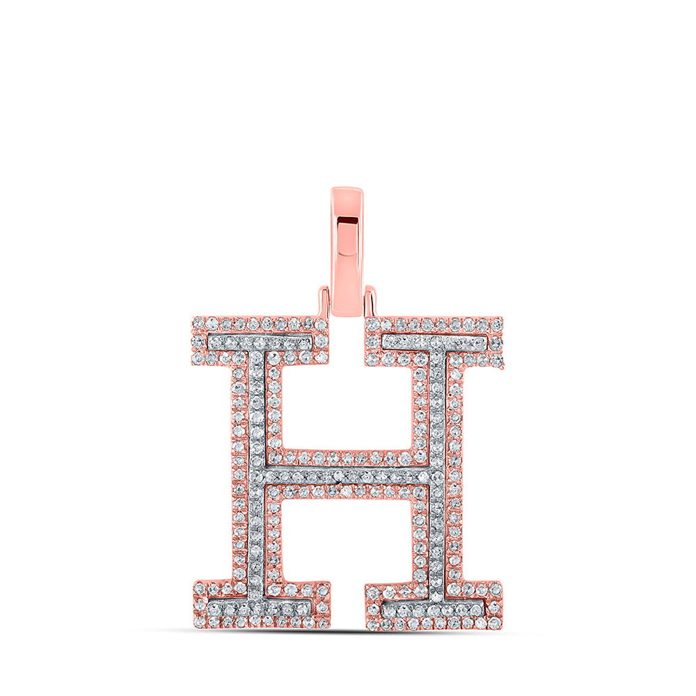 10K Yellow Or Rose Gold Mens Round Diamond H Initial Letter Pendant