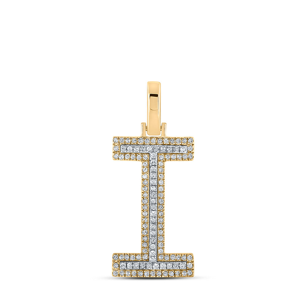 10K Yellow Or Rose Gold Mens Round Diamond I Initial Letter Pendant