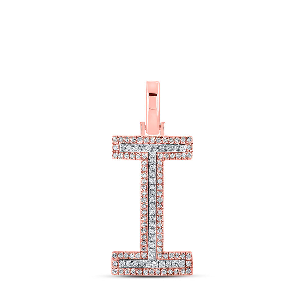 10K Yellow Or Rose Gold Mens Round Diamond I Initial Letter Pendant