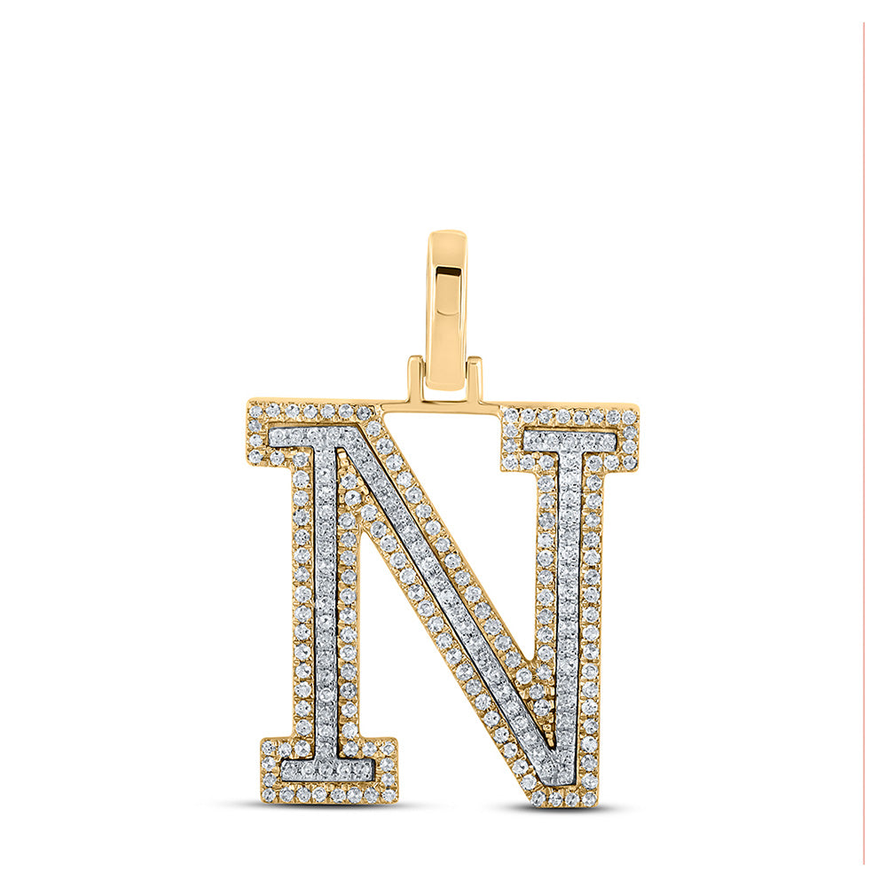 10K Yellow Or Rose Gold Mens Round Diamond N Initial Letter Pendant